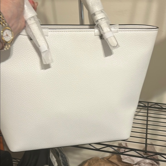 Michael Kors White Structured Tote with Gold Accents - Picture 3 of 4